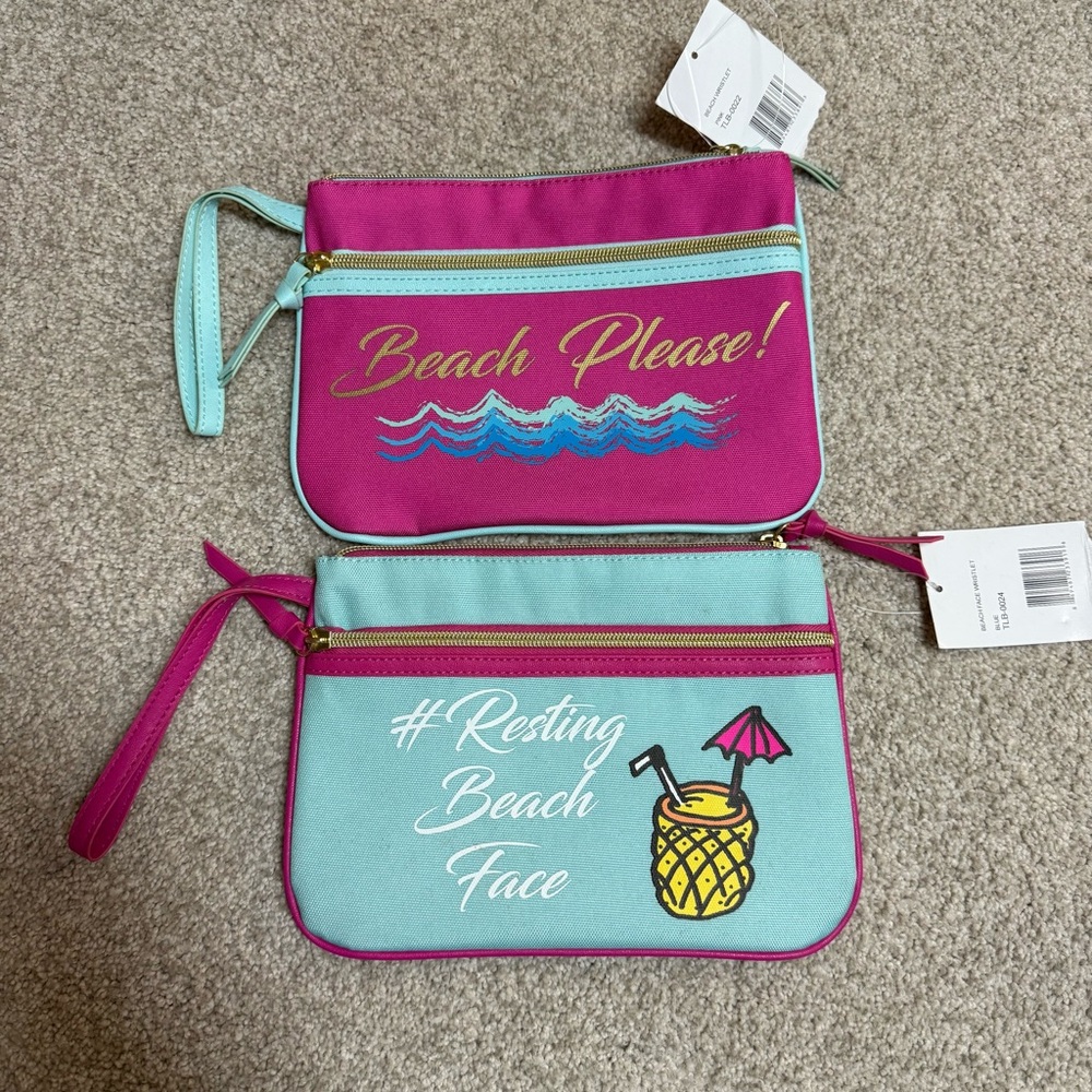 NWT Luv‎ Betsey Johnson Beach Please! And Resting Beach Face Wristlets